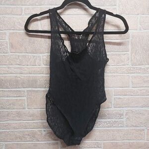 Fredericks of Hollywood Vintage Sheer Black Lace Body Suit Womens Size Small